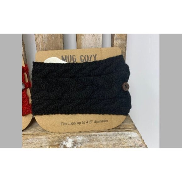 Cup Cozy Mug Warmer Soup Coffee Cappuccino Cocoa Cable Knit Gift Red Black Gift - Picture 2 of 6